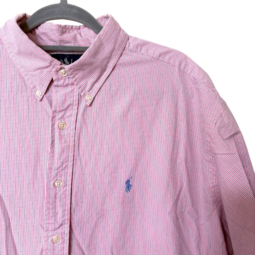Polo Ralph Lauren Mens XL Button Down Shirt Pink Blake Micro Plaid Short Sleeve